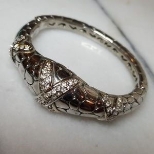 Two tone metal with crystal accented design bangle